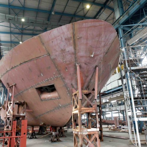 Ship builder – iron worker in shipyard